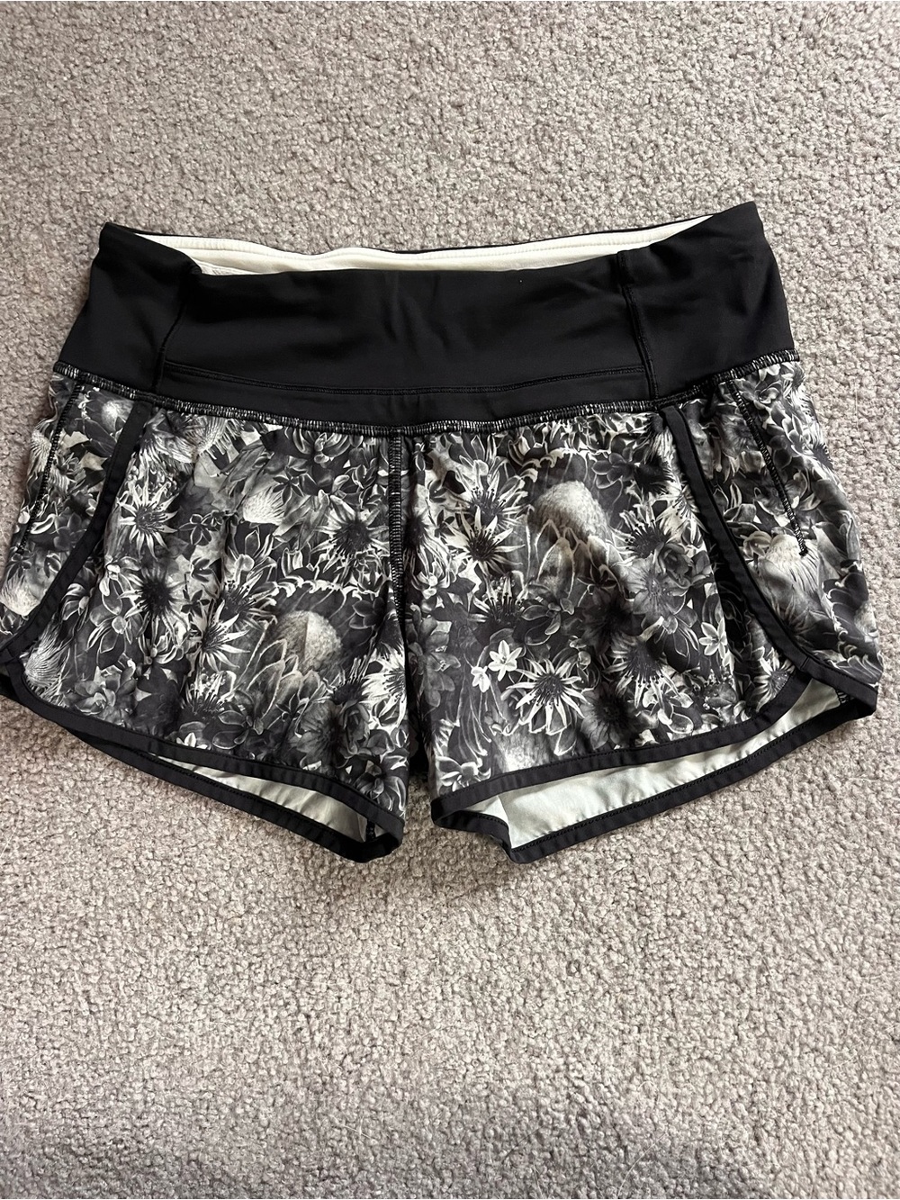 lululemon athletica Black and Gray Floral Athletic Shorts